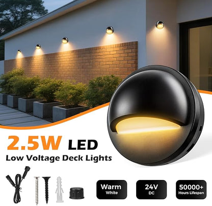 Low Voltage LED Deck Lights Kit with Transformer Timer and Photocell Sensor, IP67 Waterproof Low Voltage Landscape Lighting, Step Lights for Outdoor Walkway Stair Post Railing (6 Pack)