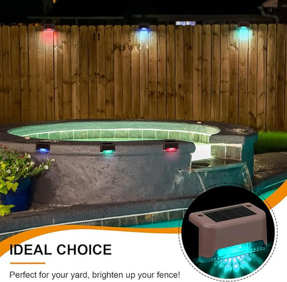 Geelin 32 Pcs Solar Deck Lights Outdoor, Waterproof LED Solar Step Fence Lights for Stairs, Step, Railing, Patio, Driveway, Garden, Pathway and Yard(Brown Shell Multicolor Light)