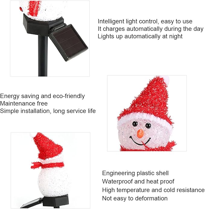 Christmas Solar Pathway Lights, Outdoor Water Proof LED Solar Energy Saving Snowman Christmas Garden Light for Lawn Courtyard Decoration