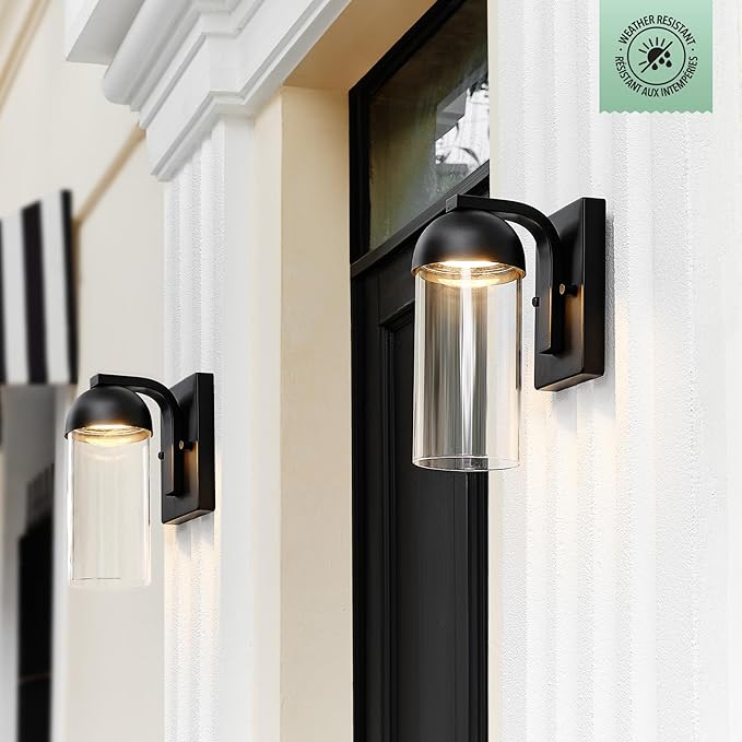 GLOBE Electric 60000023 12W LED Integrated Outdoor Wall Sconce, Matte Black, Clear Glass Shade, Porch Light, Wall | Lumora