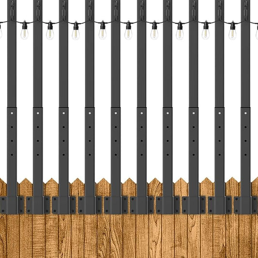 10 Pack 2.8Ft Suspension Outdoor String Light Poles for Outside String Lights Hanging,with Clip and Holder,Light Post Mounting Stand for Patio Fence Wall Garden Backyard Deck