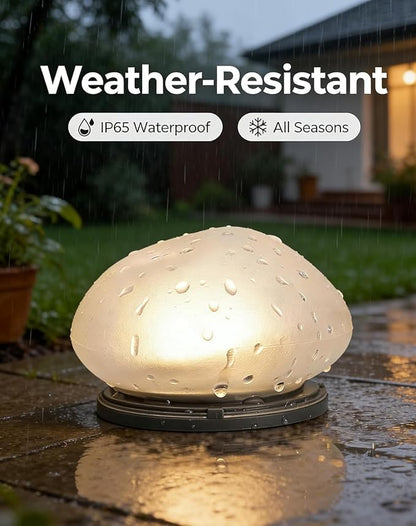 Solar Glass Garden Pebbles, 2026 New Solar Rock Lights Outdoor, Waterproof Glow Cobblestone Lamp for Garden Paths, Stairs, Lawns, Patios, Yard Party Decorations (Warm, 2pcs)