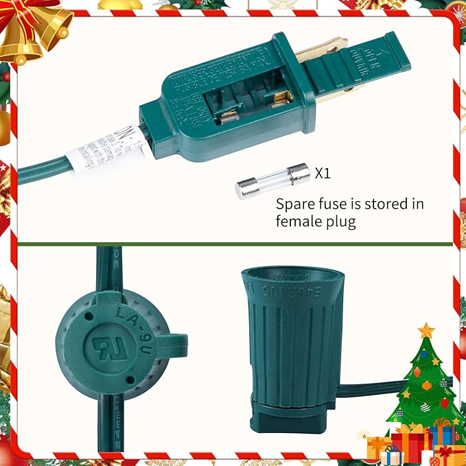 Minetom C9 Light Strand, 100 FT Christmas Stringer with 100 Sockets for Outdoor String Light, Connectable, Intermediate Base (C9/E17) - 12" Spacing, Green Wire, Note (Only Use for C9 LED Bulb)