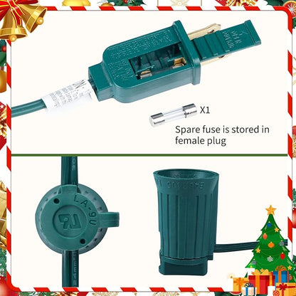 Minetom C9 Light Strand, 100 FT Christmas Stringer with 100 Sockets for Outdoor String Light, Connectable, Intermediate Base (C9/E17) - 12" Spacing, Green Wire, Note (Only Use for C9 LED Bulb)