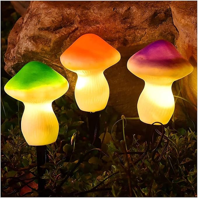Super Bright Solar Lights, Set of 3 Solar Mushroom Lights, Outdoor Waterproof Solar Powered Mushroom Lights, Garden Stake Lights for Garden Yard Backyard Lawn Path Lights (Color : 3 Colors)