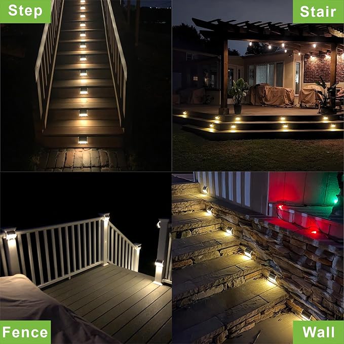 XLUX Solar Lights for Steps Decks Pathway Yard Stairs Fences, LED lamp, Rainproof, Black Metal Housing, 2 Pack(Warm | Lumora