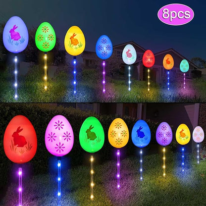 Upgraded 8-Pack Solar Easter Egg Stake Lights for Easter Decorations, Outdoor Waterproof Solar Easter Yard Stake Lighted Egg Lights for Garden Patio Yard Pathway Lawn Decor (Big Egg)