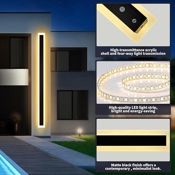 Modern - Outdoor - Lights 2 pack-39.4inch, 3000k Long Wall Led Light for House/Porch, Waterproof Ip65 Black Outside Led Wall Mounted Sconce Lighting Fixtures, 39.4in-2pack