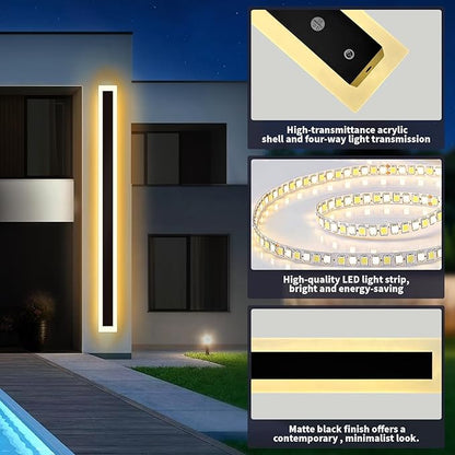 Modern Outdoor Wall Light 2 pack-23.64inch, 3000K Long Wall Lights for House/Porch, Waterproof IP65 Black Outside Led Wall Mounted Lighting Fixtures, 23.64in-2pack