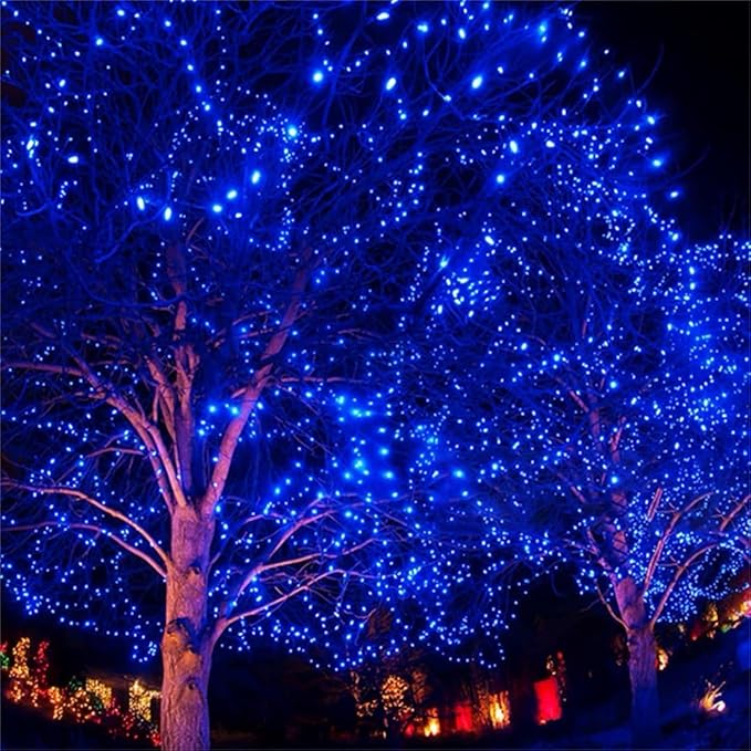 QITONG 2 Pack Blue Solar Christmas Lights, Each 66ft 200 LED String Lights Outdoor Waterproof, 8 Modes Green Wire | Lumora