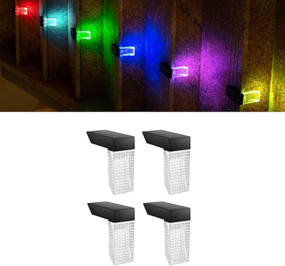 Solar Lights Outdoor 4 Pack: IP68 Waterproof Snow-Resistant for Stairs, Deck, Garden,Step,Wall,Fence, Railing,Pathway.Warm White & RGB Color Changing