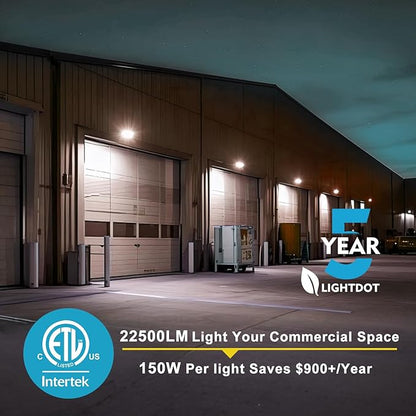 Lightdot 2Pack 150W LED Wall Pack Lights, 100-277v Dusk to Dawn Photocell | 22500Lm(150Lm/W) 5000K IP65 Outdoor Flood Lighting for Yard,Warehouse,Factory,Building,Garage, ETL(Height:10~20ft)