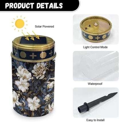 White Floral Cemetery Solar Lights Sympathy Memorial Lights Cemetery Decorations for Grave Outdoor Lights Solar Lights Grave Decorations for Cemetery Mom