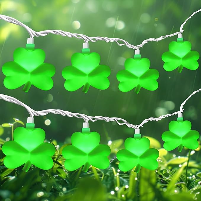 St Patricks Day Decorations Shamrock String Lights, 8.5FT Green Lucky Clover String Lights Waterproof with 10 Green | Lumora