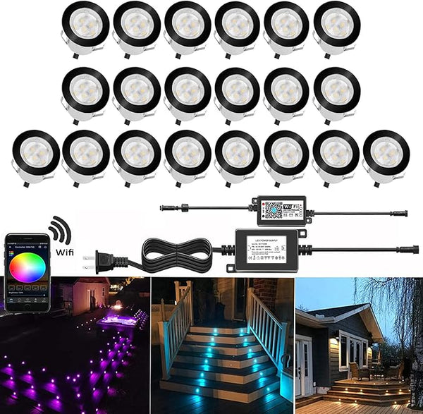 Smart LED Deck Lights Kit WiFi Controlled Color Changeable,Φ1.38“Outdoor IP67 Waterproof Low Voltage Step Lights | Lumora