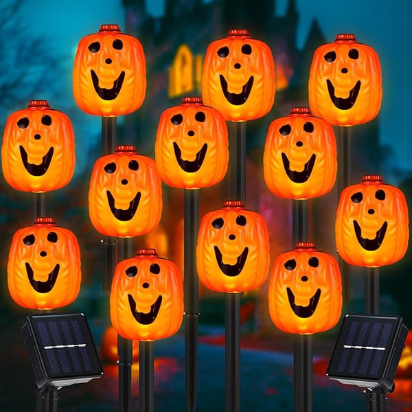 12 Pack Halloween Pumpkin Pathway Solar Lights, Orange Yard Stake Pumpkin Shaped Pathway Lights Outdoor Waterproof | Lumora