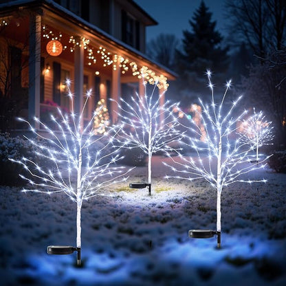 8 Pcs Solar Christmas Decoration Outdoor, 35In Birch Tree Stake Lights with 140 LED, 8 Mode, Waterproof Solar Pathway Garden Lights for Patio Yard