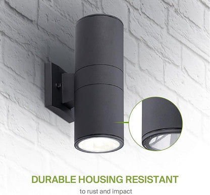 ASD 2 Light Outdoor Wall Light Fixture | 120W E26 Bulb Socket 120V ETL Cylinder Up Down Lights | LED/CFL/Incandescent Bulb Exterior Wall Sconce | Front Door, Porch, Patio Lighting | Black, 2 Pack