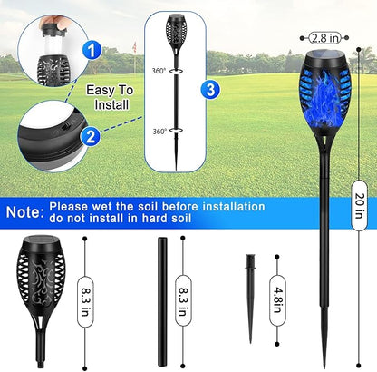 Solar Lights Outdoor, Upgraded 10 Pack Blue Solar Torch Light with Flickering Flame for Garden Decor, Waterproof Outdoor Lights Solar Powered, Tiki Torches for Outside Yard Patio Pathway Decor
