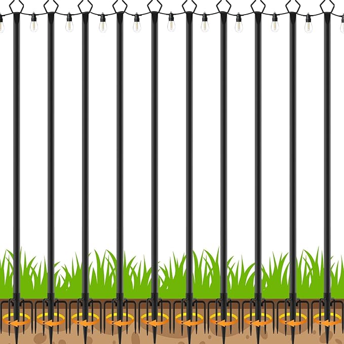 10 Pack 10 FT String Light Poles,Metal with Fork Lights Poles for Outdoor String Light, Rustproof Heavy Duty for | Lumora