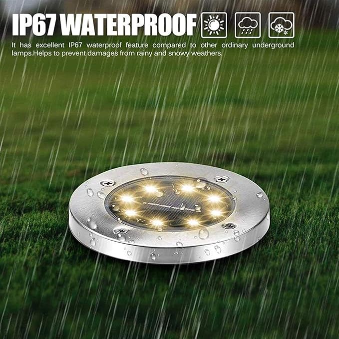 Solar Ground Lights, Solar Ground Lights Stainless Steel Outdoor 8 LED Solar Disk Lights， IP 65 Waterproof for Yard | Lumora
