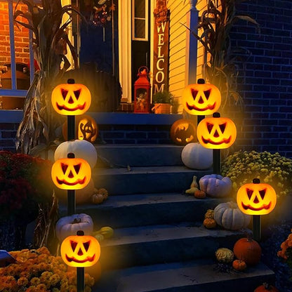 Halloween Decorations Outdoor 4 Sets Solar Pumpkin Pathway Lights for Outside 7 Lighting Modes IP65 Waterproof for Yard Garden Pathway and Walkway