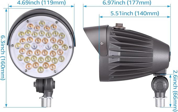 LEONLITE 20W/30W/40W 3CCT LED Bullet Flood Light, 4880LM 3000K/4000K/5000K, Dusk to - Outdoor Security Flood Light | Lumora