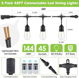 144FT(3 * 48FT) Outdoor String Lights with Remote, Dimmable Patio Lights with 45+5 LED Bulbs 3 Modes 4 Timers for | Lumora