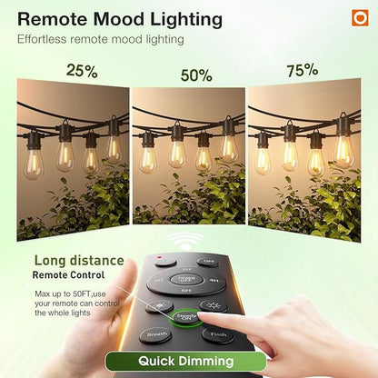 addlon 50FT LED Outdoor String Lights, Remote Dimmable Patio Lights with Timer & 3 Lighting Modes, 16 Shatterproof Edison Bulbs, Waterproof Connectable String Lights for Outside Backyard Party Décor