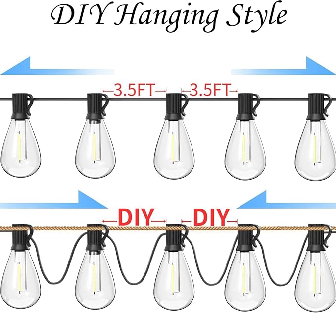 200FT Outdoor String Lights, Ultra Long Waterproof 60+2 Shatterproof Bulbs Led Outside Patio Lights for Porch Deck Garden Backyard Balcony Wedding Party Decor