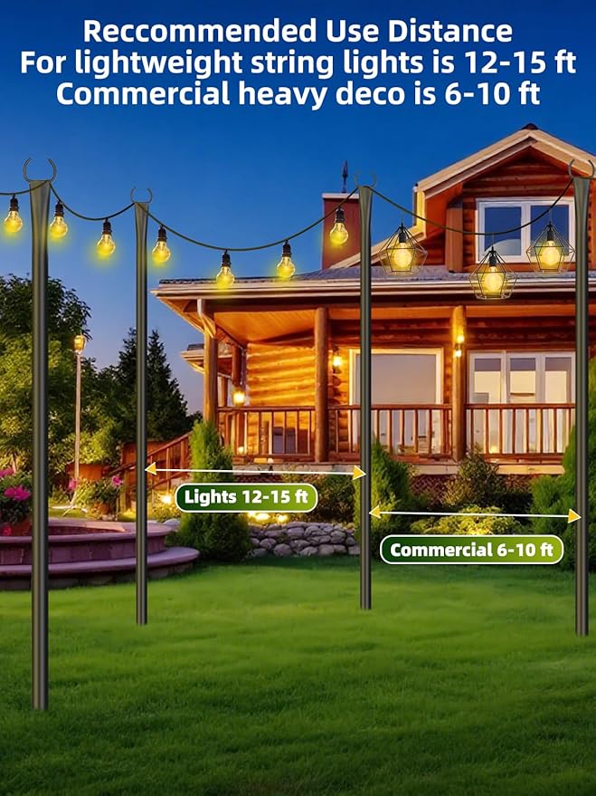 String Light Poles for Outside 4 Pack, 10ft Metal Outdoor String Light Poles for Deck - Ideal for Patio, Garden | Lumora
