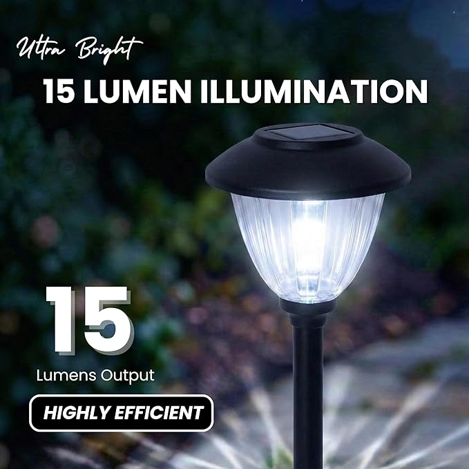 Energizer Outdoor Pathway Lights - 8 Pack 15 Lumen Bright Solar Lights for Outside with Patterned Glass & Metal Finish, Easy to Install Waterproof Sidewalk Lights for Better Illumination - Gunmetal
