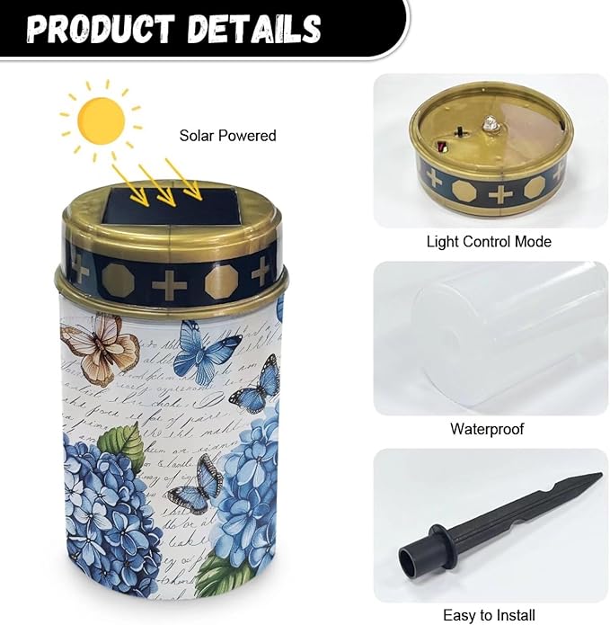 Blue Butterfly Garden Lights Solar Powered Waterproof Decorative Solar Lights for Cemetery - Outdoor Path Light | Lumora