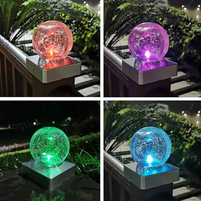SUNNYPARK 4x4 Solar Post Cap Lights Deck Fence Outdoor Railing Lights Decorative Solar Powered Gazing Ball Caps LED | Lumora