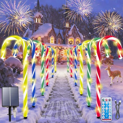 Solar Candy Cane Lights Multicolored, 12PCS Waterproof Candy Cane Christmas Outdoor Lights with 72LED, 8 Modes 1200mAh Solar Powered Outdoor Led Lights for Christmas Pathway, Patio, Garden Decorations