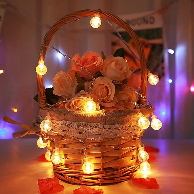 Battery Operated Globe String Lights 16FT Waterproof 30 LED 8 Modes Outdoor String Lights Crystal Ball String Light with Timer for Backyard Garden Balcony Pergola, Warm White (2 Pack)