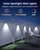 Solar Fence Lights Outdoor Waterproof, 80 Lumens Solar Lights for Fence with Warm White & RGB 8 Colors,Outdoor | Lumora