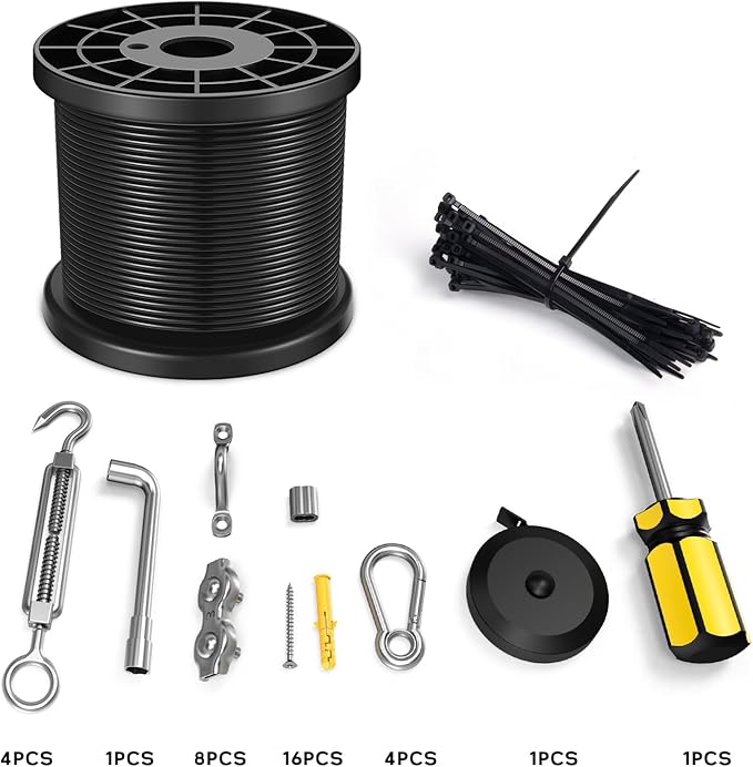 String Light Hanging Kit with 164FT Vinyl Coated Stainless Steel 304 Wire Rope Suspension Kit Included Enough | Lumora