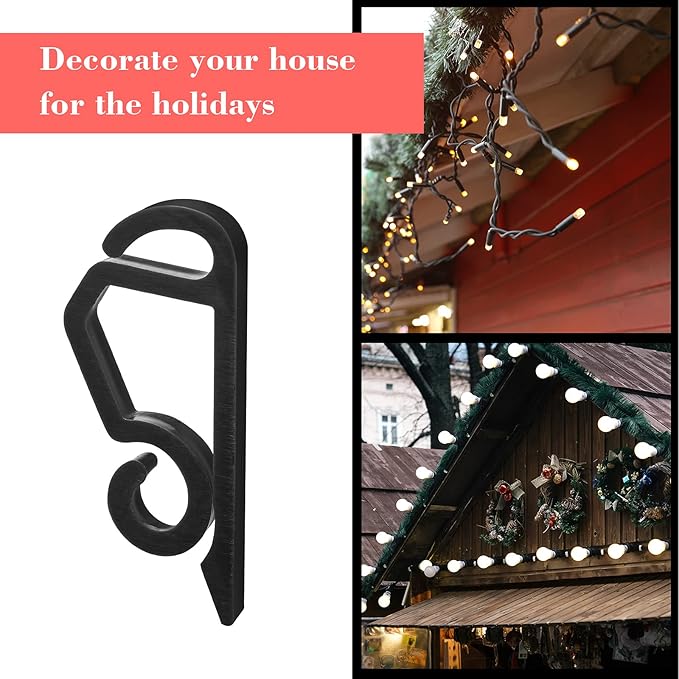 Marsui 500 Pieces Christmas Light Clips Outdoor Gutter Hooks Plastic Seasonal Weatherproof Clips Holiday Fence Hooks for Christmas Roof Tree Outside Hanging String Lights (Black)