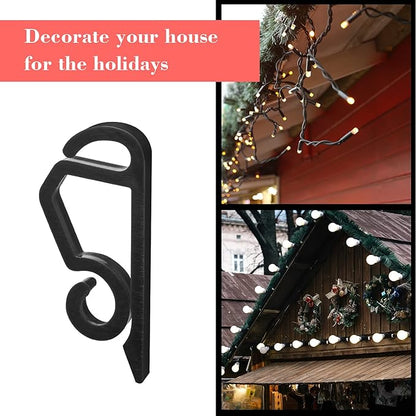 Marsui 500 Pieces Christmas Light Clips Outdoor Gutter Hooks Plastic Seasonal Weatherproof Clips Holiday Fence Hooks for Christmas Roof Tree Outside Hanging String Lights (Black)