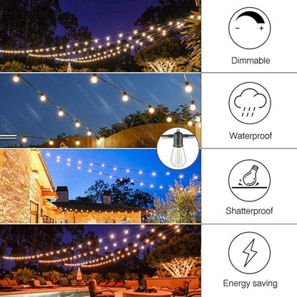 Solar Powered String Lights Outdoor Waterproof 39FT, Patio Lights Solar Powered with 12 Shatterproof S14 LED Bulb, Solar Outdoor String Lights 4 Light Modes for Garden Balcony Backyard Yard