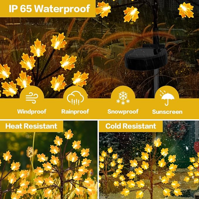 Solar Fall Lights for Thanksgiving Day Decorations Outdoor,2PACK 40LED Artificial Maple Tree for Fall Party Gifts | Lumora