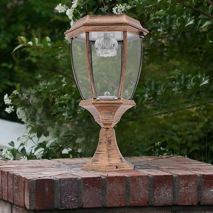 Retro Solar Powered Pillar Lights Outdoor Garden LED Lamps Bronze Aluminum Solar Lamps Waterproof LED Landscape Light Copper Fence Post Solar Lantern for Yard Patio