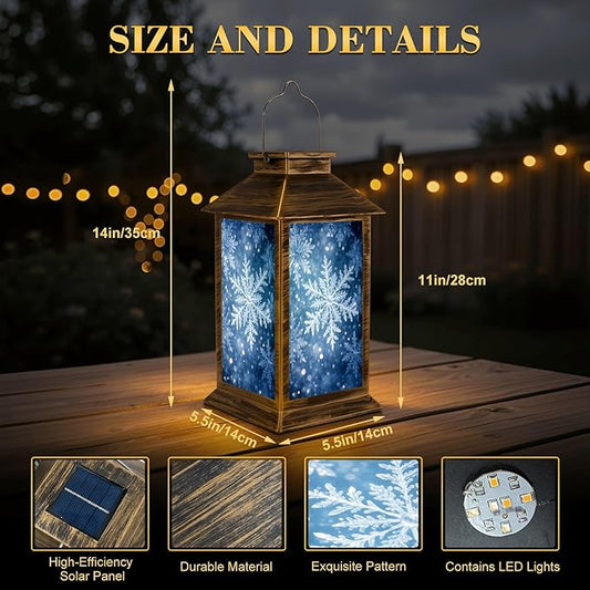 Solar Lantern Outdoor Waterproof Delicate Snowflakes Frosted Winter Garden Decor LED Solar Lights Hanging/Tabletop Lamp Gifts for Women Mom for Outside Yard Patio