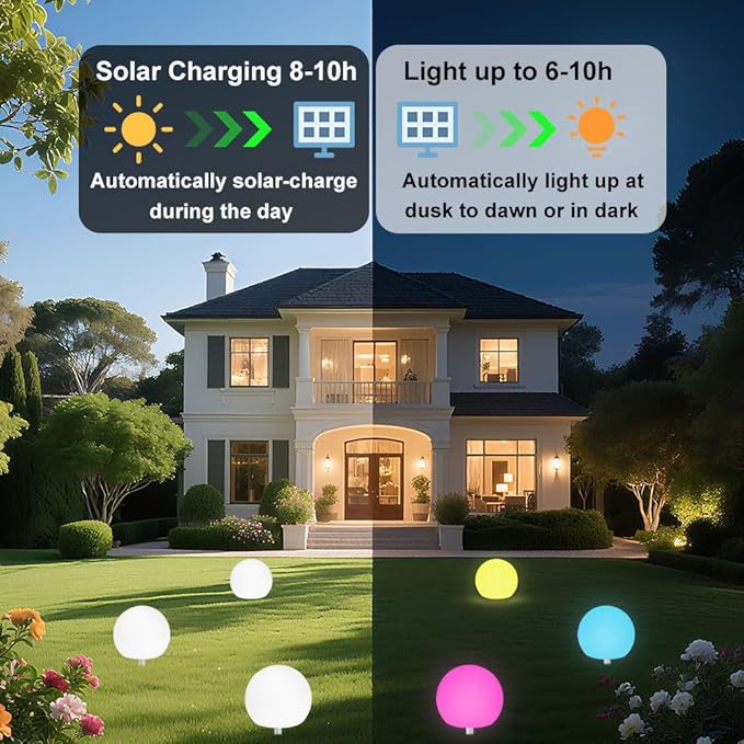 10-in Solar Orb Light, Waterproof Solar Globe Light Outdoor Dimmable RGB Color Changing Solar Garden Ball Light for | Lumora