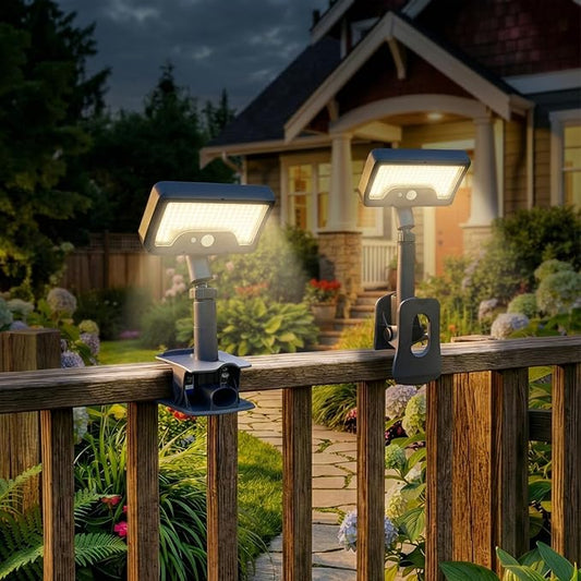 Clip On Solar Lights Outdoor,92 LEDs 600LM Motion Sensor Outdoor Lights,Solar Powered Fence Lights,IP65 Waterproof Security Lights forr Fence, Gutter, Deck and Camping. (Clip Mount 2 Pack)
