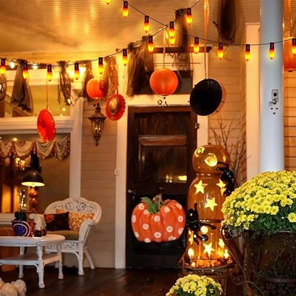 Abeja C7 Orange LED String Lights 25Ft Outdoor Orange String Lights with 27 Ceramic Orange Bulbs (2 Spare), Hanging Halloween Decorations Lights for Home Yard Camper Party Lights