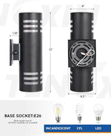 TENGXIN Outdoor Wall Lights, 2-Pack Dusk to Dawn Modern Outdoor Wall Sconce with Stainless Steel Cylinder, Black | Lumora