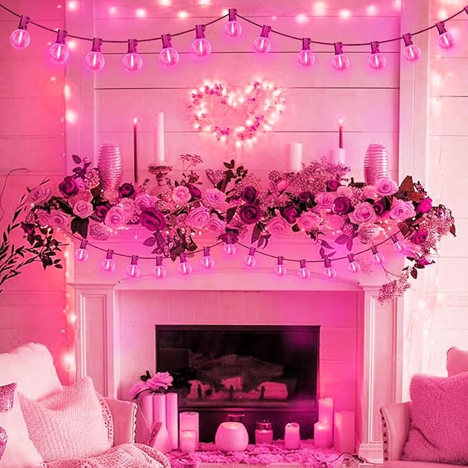 LAMPHOME 26FT G40 LED Outdoor Valentine's Day String Lights, Pink Valentines Decorations Lights with 13 | Lumora