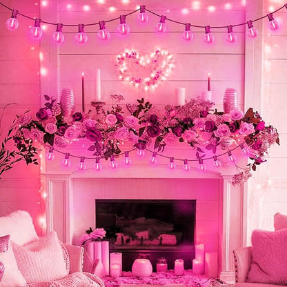 LAMPHOME 26FT G40 LED Outdoor Valentine's Day String Lights, Pink Valentines Decorations Lights with 13 Shatterproof Globe Bulbs, Hanging Patio Lights for Home Balcony Backyard Garden Party Wedding